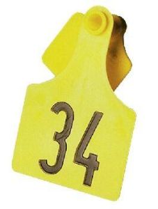 Primaflex oor label grootte 3, gevormd, geel, rood, (25 stuks per verpakking)