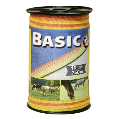 Grasland hek tape 250 m x 10 mm, geel/oranje draad 4 x 0.16 Niro euro