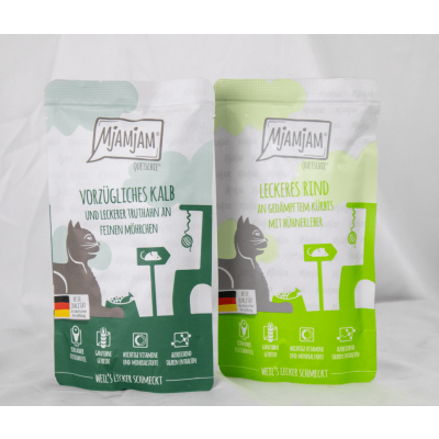 Proefpakket I "Kalfsvlees &amp; Rundvlees" - 2x 125g knijpzakjes voor katten om uit te proberen