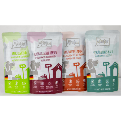 Proefpakket I "Rund, wild, lam &amp; kalfsvlees" - 4x 125g knijpertjes om verschillende smaken te proberen