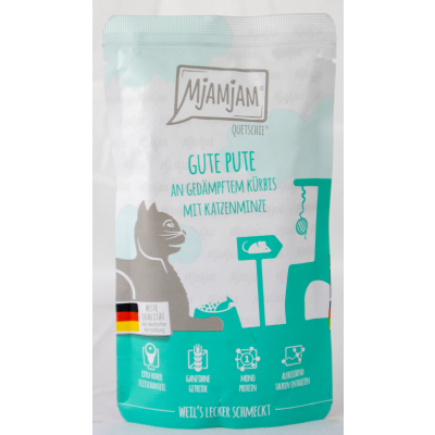 Quetschie "Kalkoen &amp; Pompoen" - 125g lekkere kalkoen met gestoomde pompoen &amp; kattenkruid