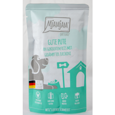 Quetschie "Kalkoen, rijst &amp; courgette" - 125g goede kalkoen op gekookte rijst met gestoomde courgette