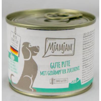 Hondenvoer "Kalkoen &amp; rijst" - 200g blik goede kalkoen op gekookte rijst met gestoomde courgette