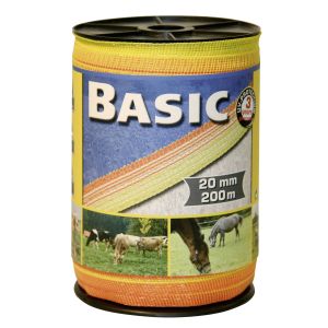 Grasland hek tape 200 m x 20 mm, geel/oranje draad 4 x 0.16 Niro euro